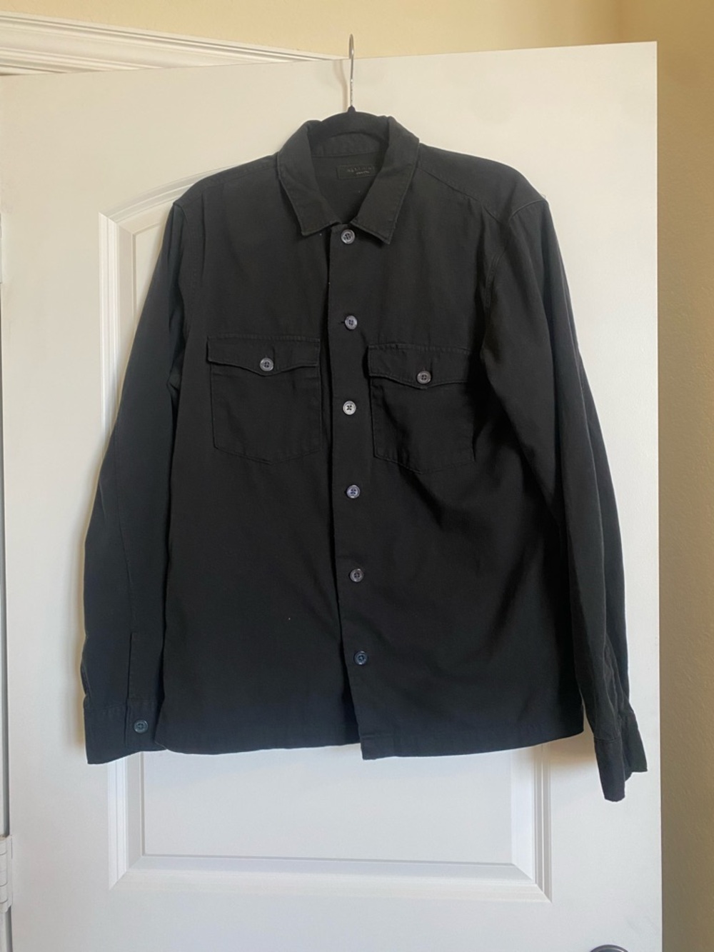 AllSaints Black Button-Front Shirt Jacket